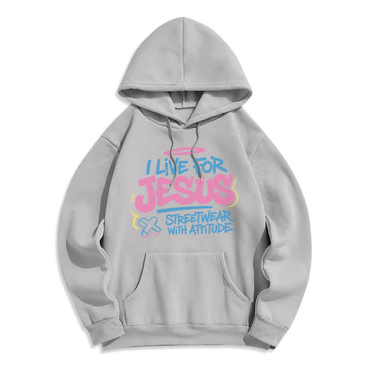Christianartworkshop Felpa oversize azzurra con graffiti "I Live For Jesus" - Grigio - 2XL - image 4