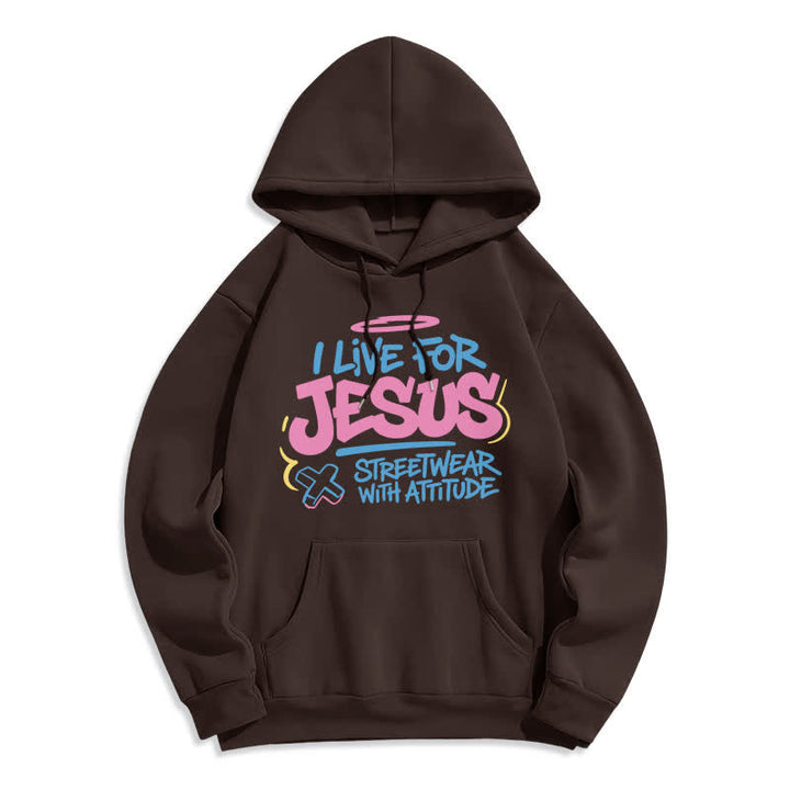 Christianartworkshop Felpa oversize azzurra con graffiti "I Live For Jesus" - Caffè - 2XL - image 5