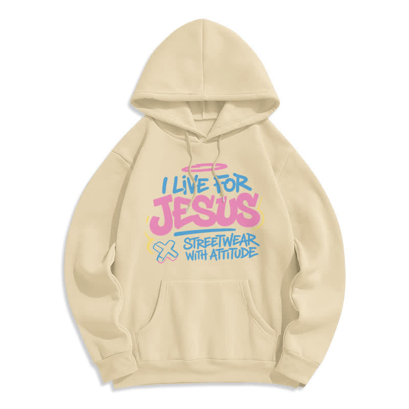 Christianartworkshop Felpa oversize azzurra con graffiti "I Live For Jesus" - Beige - 2XL - image 7