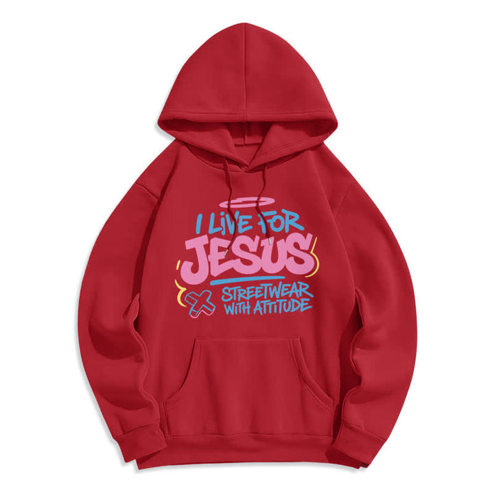 Christianartworkshop Felpa oversize azzurra con graffiti "I Live For Jesus" - Rosso - 2XL - image 3