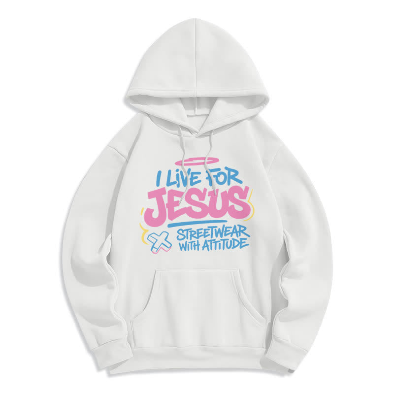 Christianartworkshop Felpa oversize azzurra con graffiti "I Live For Jesus" - Bianco - 2XL - image 2