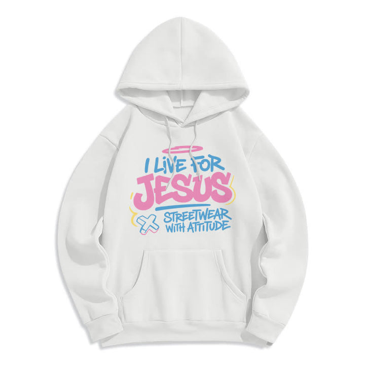 Christianartworkshop Felpa oversize azzurra con graffiti "I Live For Jesus" - Bianco - 2XL - image 2