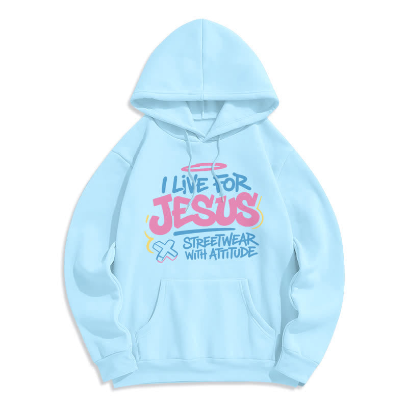 Christianartworkshop Felpa oversize azzurra con graffiti "I Live For Jesus" - Blu - 2XL - image 0