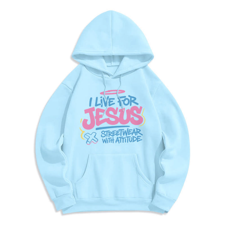 Christianartworkshop Felpa oversize azzurra con graffiti "I Live For Jesus" - Blu - 2XL - image 0