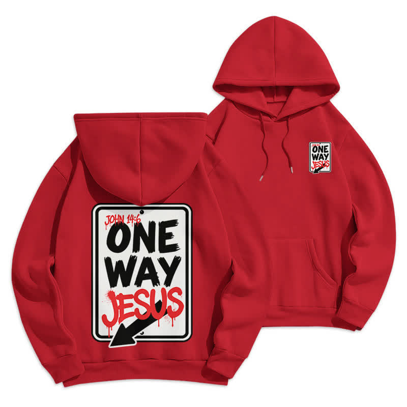 Christianartworkshop Felpa con cappuccio One Way Jesus Graffiti Heather Gray - Rosso - 2XL - image 21