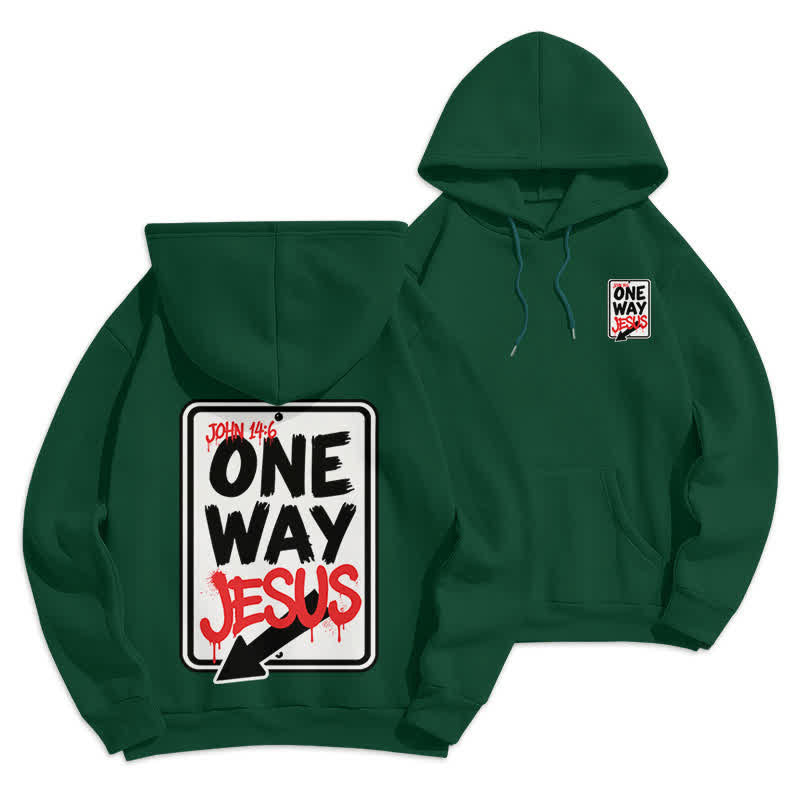 Christianartworkshop Felpa con cappuccio One Way Jesus Graffiti Heather Gray - Verde - 2XL - image 9