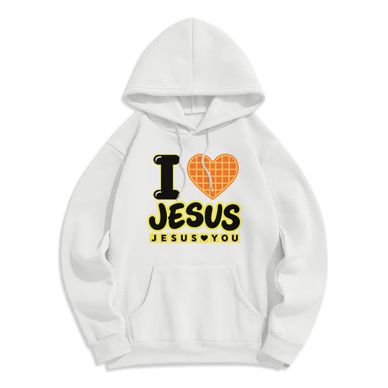Christianartworkshop Felpa con cappuccio foderata in pile con cuore a quadri "I Love Jesus" - Bianco - 2XL - image 1