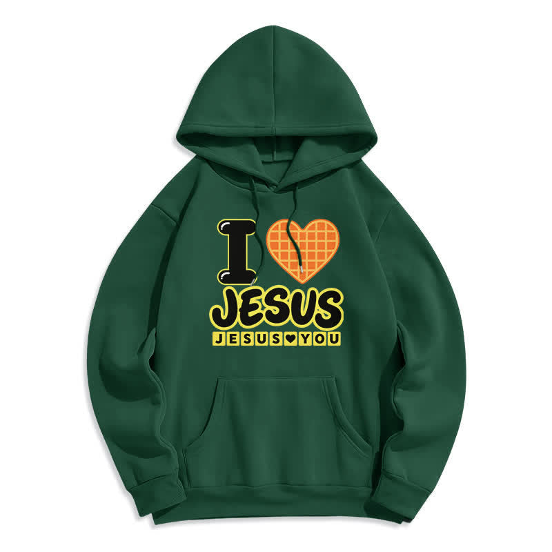 Christianartworkshop Felpa con cappuccio foderata in pile con cuore a quadri "I Love Jesus" - Verde - 2XL - image 4