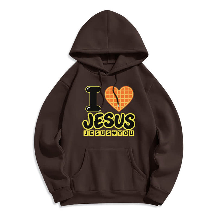 Christianartworkshop Felpa con cappuccio foderata in pile con cuore a quadri "I Love Jesus" - Caffè - 2XL - image 3