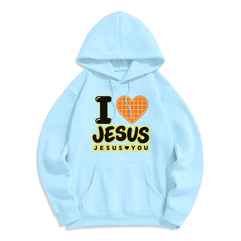 Christianartworkshop Felpa con cappuccio foderata in pile con cuore a quadri "I Love Jesus" - Blu - 2XL - image 6