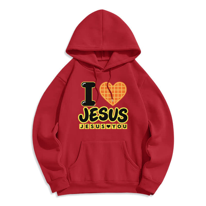 Christianartworkshop Felpa con cappuccio foderata in pile con cuore a quadri "I Love Jesus" - Rosso - 2XL - image 0