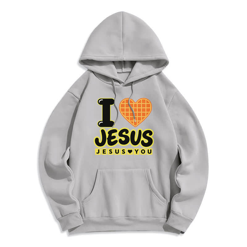 Christianartworkshop Felpa con cappuccio foderata in pile con cuore a quadri "I Love Jesus" - Grigio - 2XL - image 7