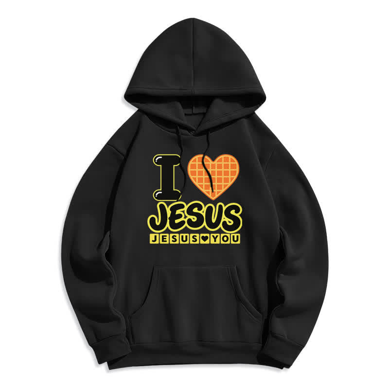 Christianartworkshop Felpa con cappuccio foderata in pile con cuore a quadri "I Love Jesus" - Nero - 2XL - image 2