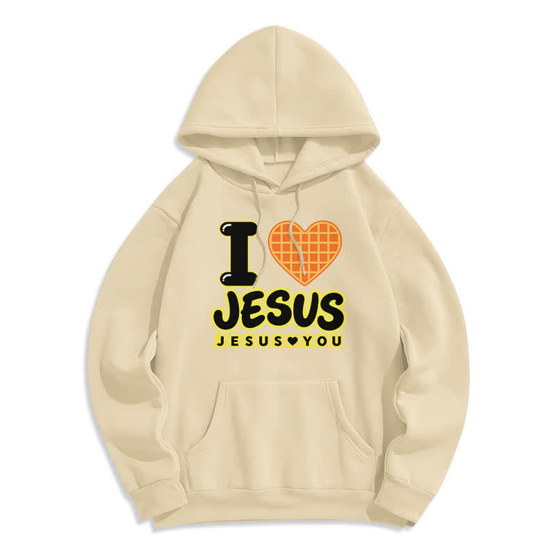 Christianartworkshop Felpa con cappuccio foderata in pile con cuore a quadri "I Love Jesus" - Beige - 2XL - image 5