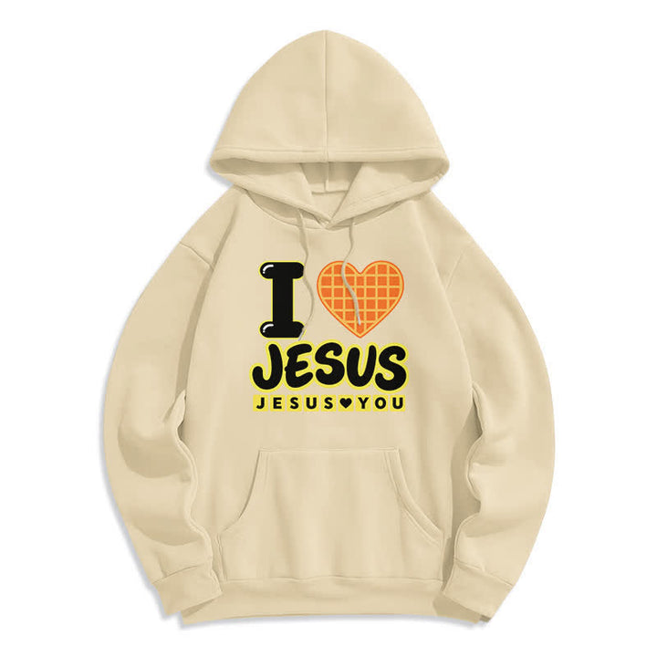 Christianartworkshop Felpa con cappuccio foderata in pile con cuore a quadri "I Love Jesus" - Beige - 2XL - image 5
