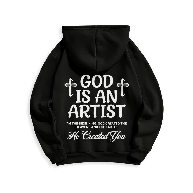 Christianartworkshop Dio è un artista - Felpa con cappuccio nera stile streetwear - image 1
