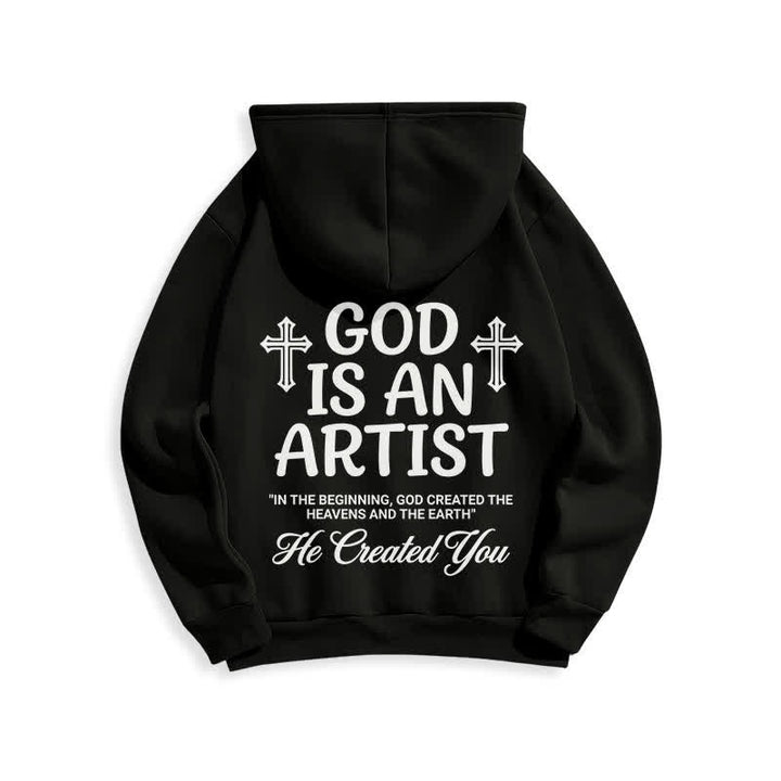 Christianartworkshop Dio è un artista - Felpa con cappuccio nera stile streetwear - image 1
