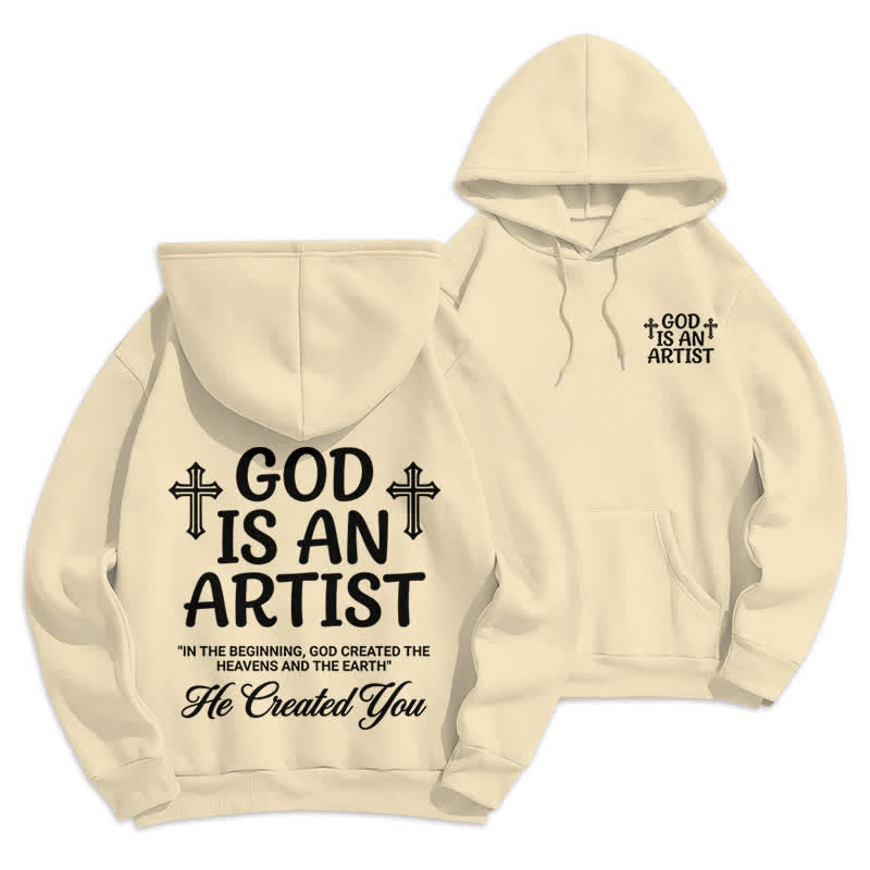 Christianartworkshop Dio è un artista - Felpa con cappuccio nera stile streetwear - Beige - 2XL - image 12