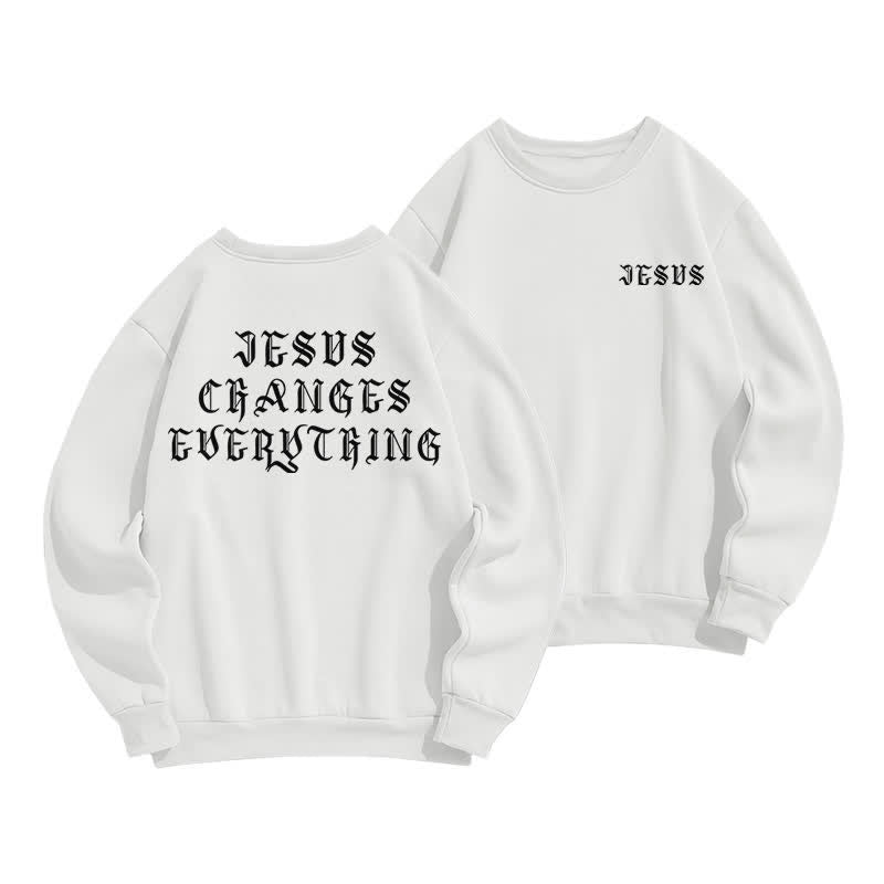 Christianartworkshop Felpa con stampa gotica sul retro "Jesus Changes Everything" - Bianco - 2XL - image 3