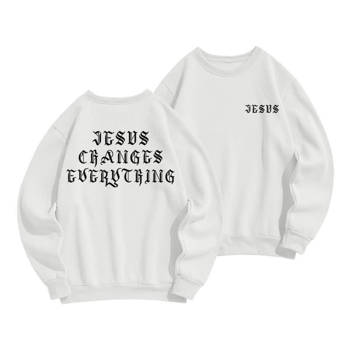 Christianartworkshop Felpa con stampa gotica sul retro "Jesus Changes Everything" - Bianco - 2XL - image 3