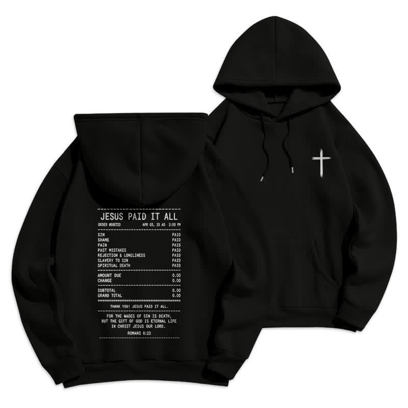 Christianartworkshop Felpa con cappuccio in pile con grafica "Jesus Paid It All Receipt" (Gesù ha pagato tutto) - Nero - 2XL - image 6