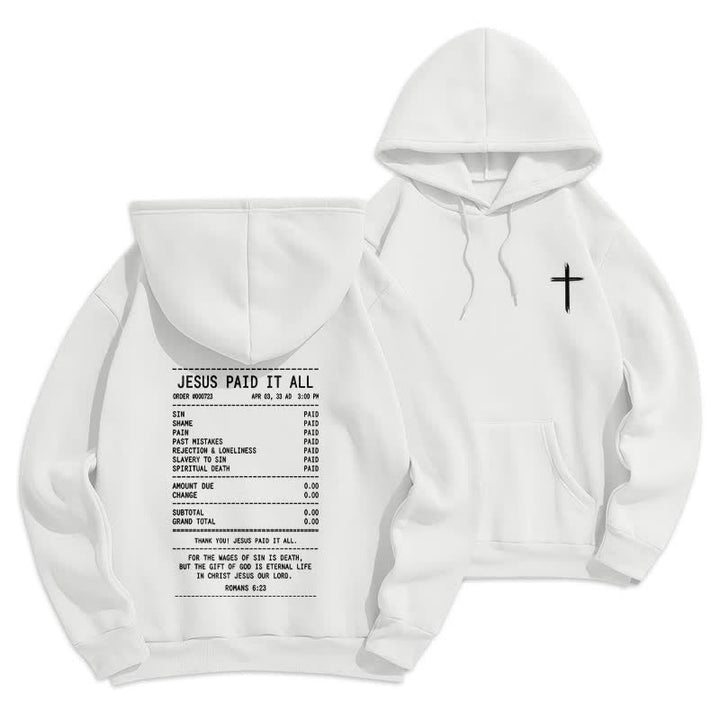Christianartworkshop Felpa con cappuccio in pile con grafica "Jesus Paid It All Receipt" (Gesù ha pagato tutto) - Bianco - 2XL - image 3