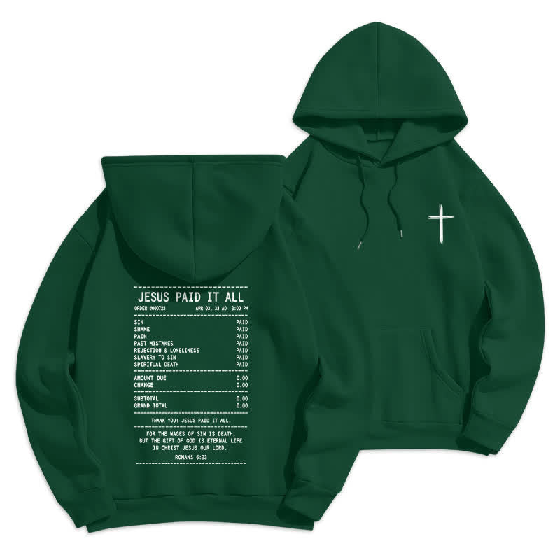 Christianartworkshop Felpa con cappuccio in pile con grafica "Jesus Paid It All Receipt" (Gesù ha pagato tutto) - Verde - 2XL - image 15