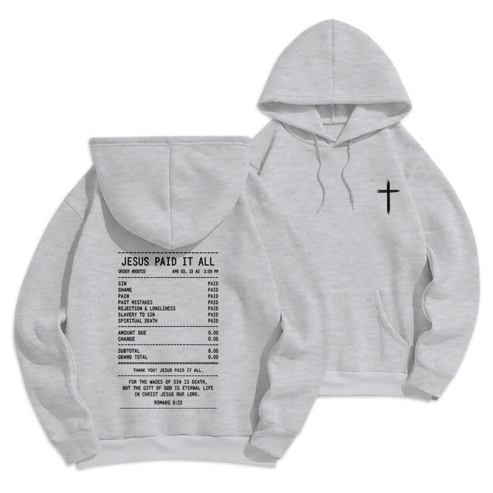 Christianartworkshop Felpa con cappuccio in pile con grafica "Jesus Paid It All Receipt" (Gesù ha pagato tutto) - Grigio - 2XL - image 0