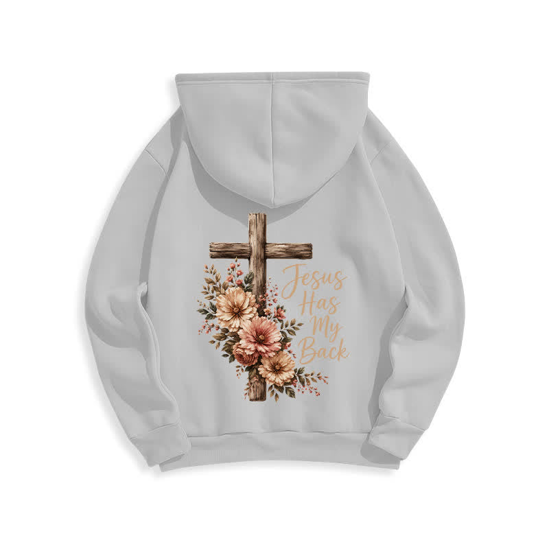 Christianartworkshop Felpa con cappuccio bianca con croce floreale "Jesus Has My Back" - image 7