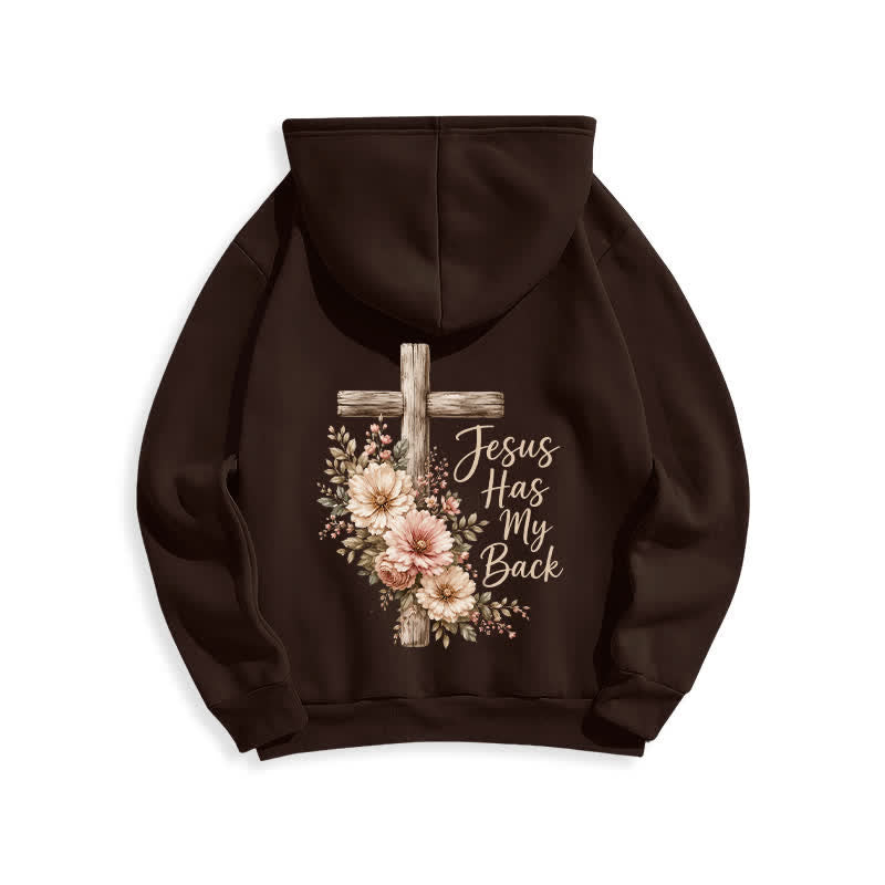 Christianartworkshop Felpa con cappuccio bianca con croce floreale "Jesus Has My Back" - image 10