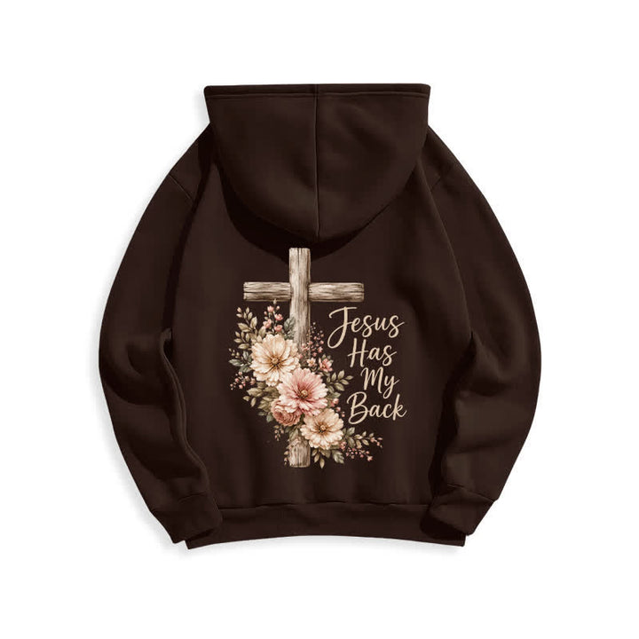 Christianartworkshop Felpa con cappuccio bianca con croce floreale "Jesus Has My Back" - image 10