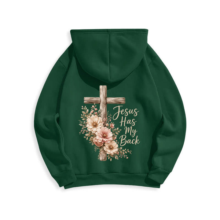 Christianartworkshop Felpa con cappuccio bianca con croce floreale "Jesus Has My Back" - image 13