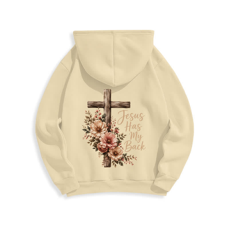 Christianartworkshop Felpa con cappuccio bianca con croce floreale "Jesus Has My Back" - image 22