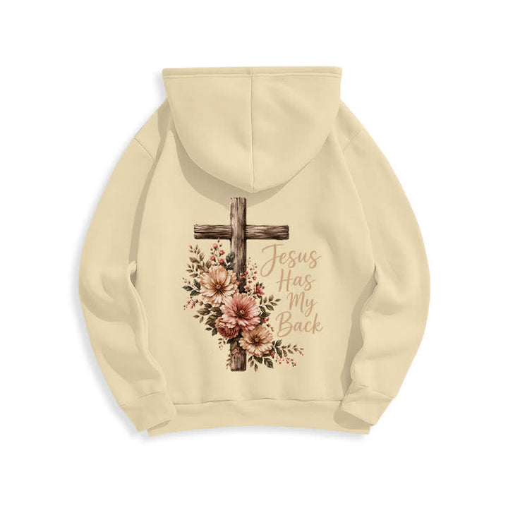 Christianartworkshop Felpa con cappuccio bianca con croce floreale "Jesus Has My Back" - image 22