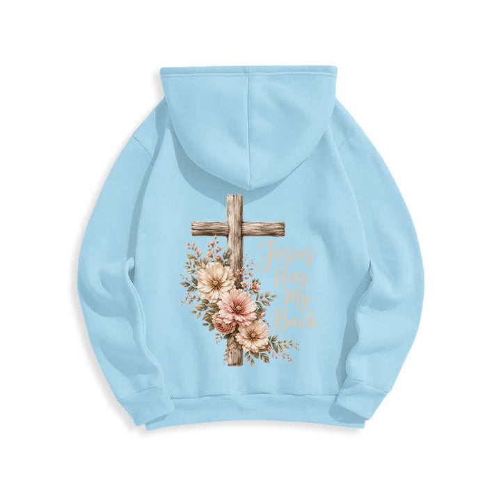 Christianartworkshop Felpa con cappuccio bianca con croce floreale "Jesus Has My Back" - image 19