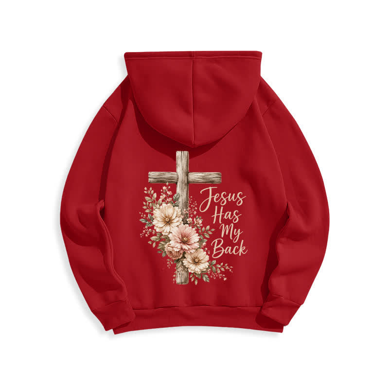Christianartworkshop Felpa con cappuccio bianca con croce floreale "Jesus Has My Back" - image 16