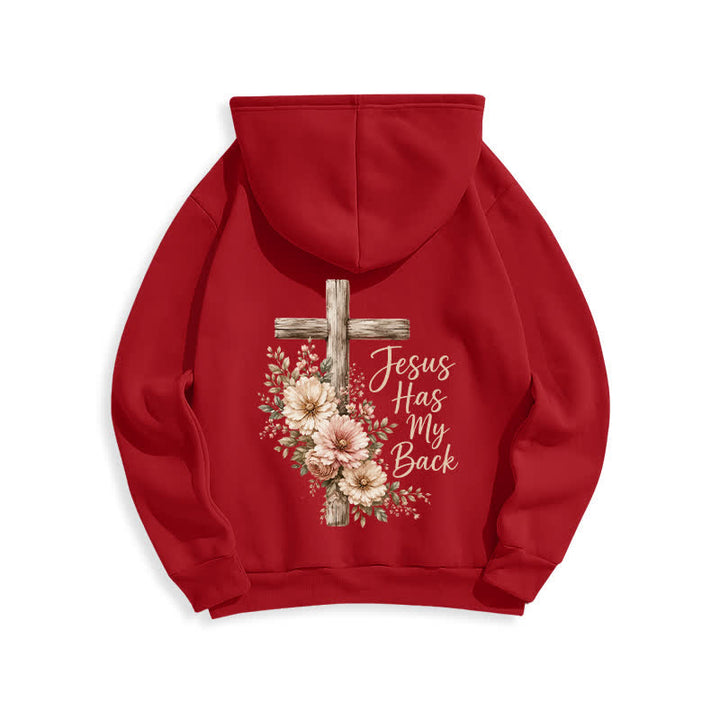 Christianartworkshop Felpa con cappuccio bianca con croce floreale "Jesus Has My Back" - image 16