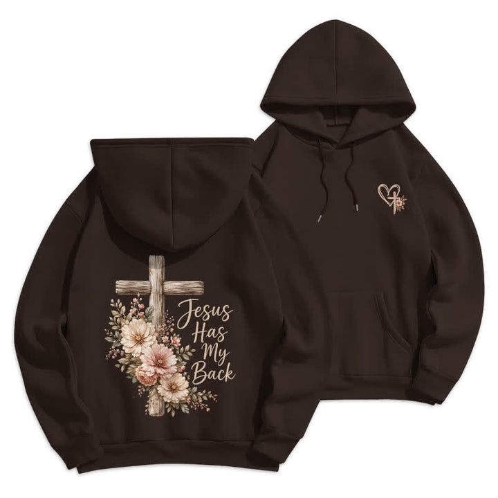 Christianartworkshop Felpa con cappuccio bianca con croce floreale "Jesus Has My Back" - Caffè - 2XL - image 9