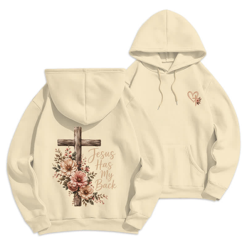 Christianartworkshop Felpa con cappuccio bianca con croce floreale "Jesus Has My Back" - Albicocca - 2XL - image 21