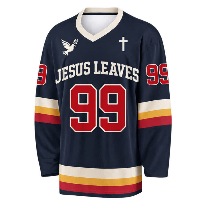 Christianartworkshop Maglia da hockey a maniche lunghe blu navy Jesus Leaves 99 - image 1