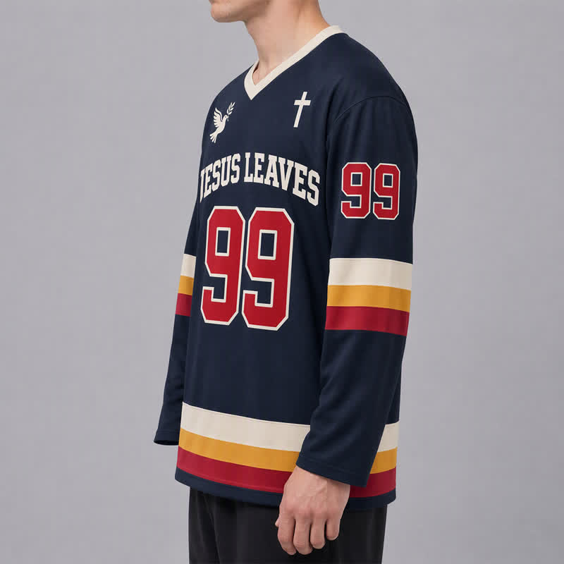 Christianartworkshop Maglia da hockey a maniche lunghe blu navy Jesus Leaves 99 - image 6
