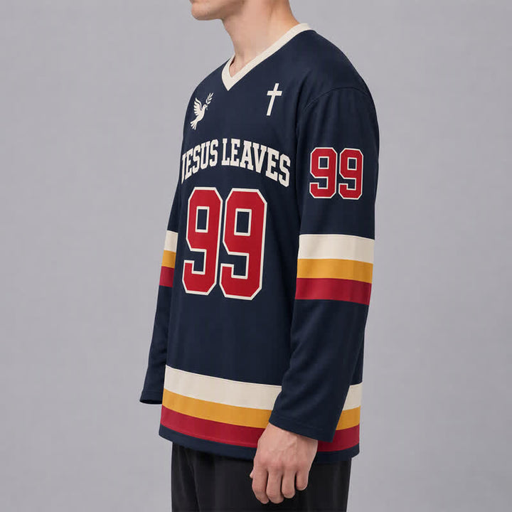 Christianartworkshop Maglia da hockey a maniche lunghe blu navy Jesus Leaves 99 - image 6