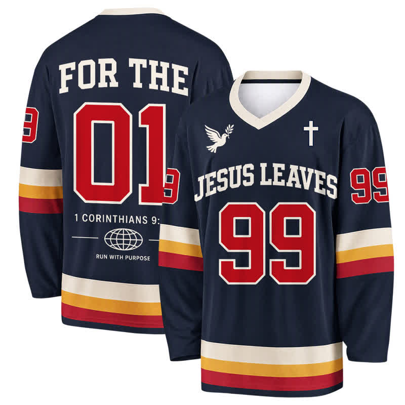 Christianartworkshop Maglia da hockey a maniche lunghe blu navy Jesus Leaves 99 - 5XL - image 0