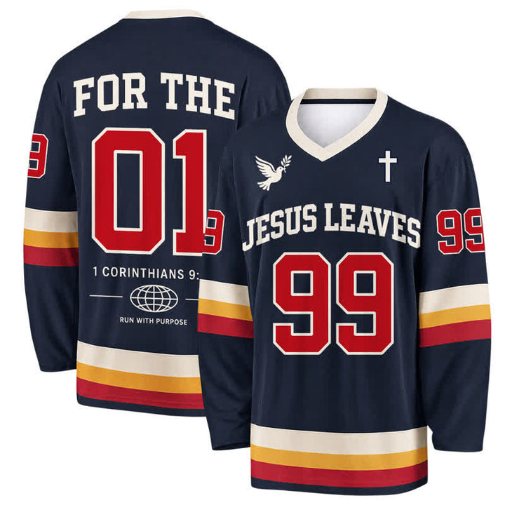 Christianartworkshop Maglia da hockey a maniche lunghe blu navy Jesus Leaves 99 - 5XL - image 0