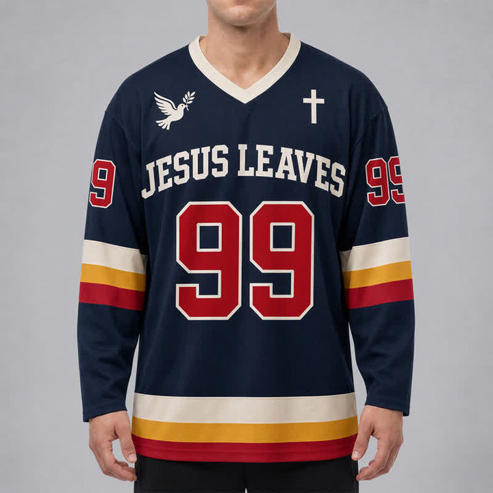 Christianartworkshop Maglia da hockey a maniche lunghe blu navy Jesus Leaves 99 - image 3