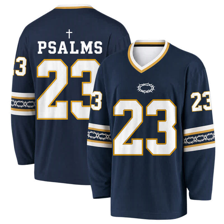 Christianartworkshop Maglia da hockey a maniche lunghe blu navy e oro con la scritta "Psalms 23". - 5XL - image 0