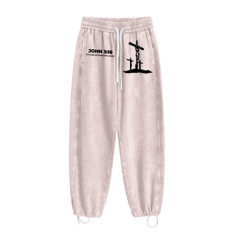 Christianartworkshop Giovanni 3:16 Silhouette Croce Blush Washed Sweatpants - image 2