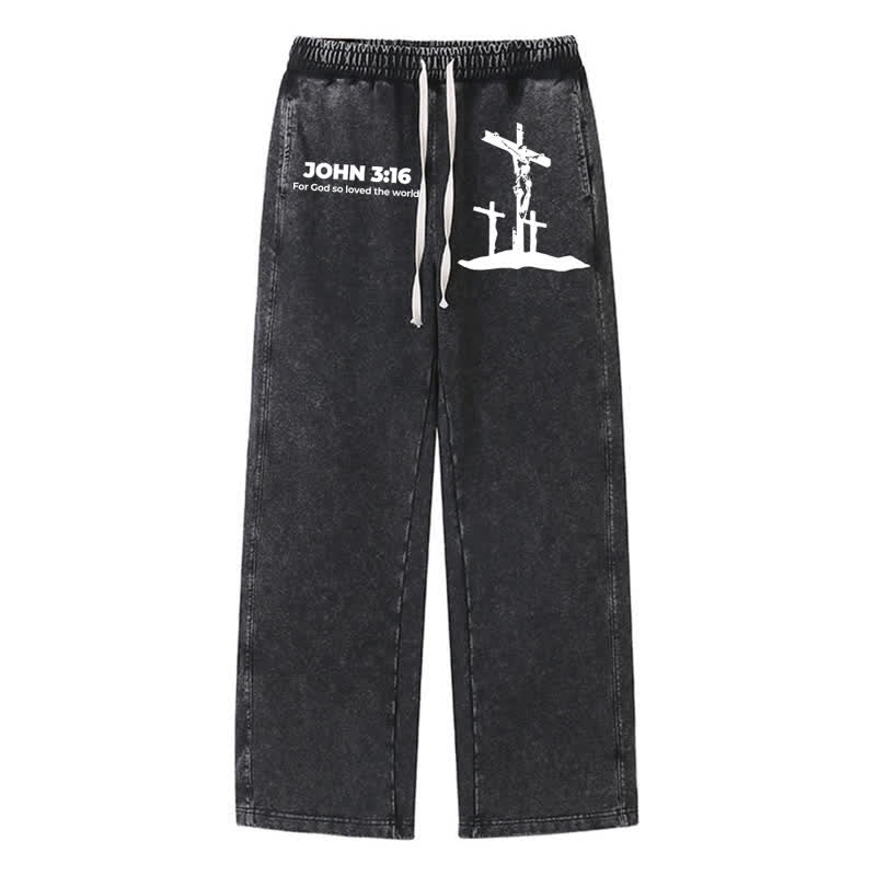 Christianartworkshop Giovanni 3:16 Silhouette Croce Blush Washed Sweatpants - Nero - 2XL - image 8