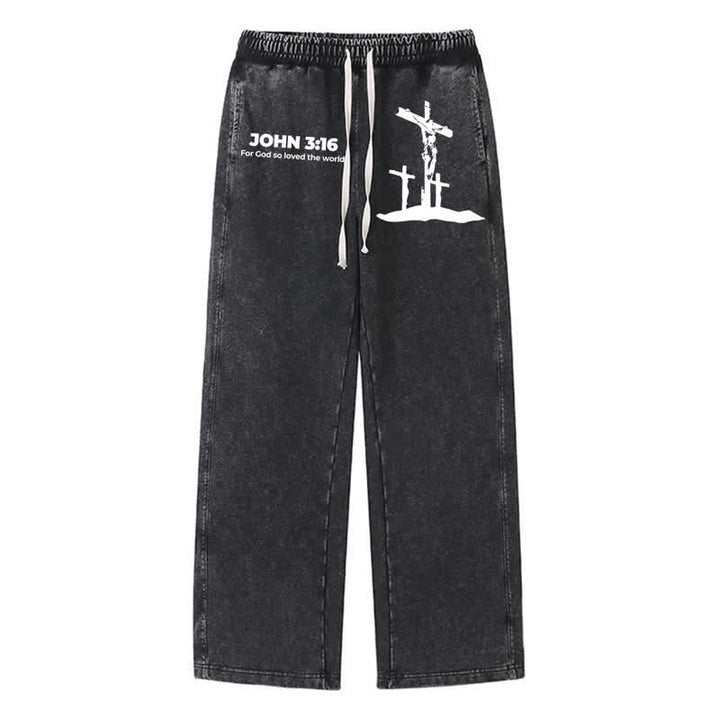 Christianartworkshop Giovanni 3:16 Silhouette Croce Blush Washed Sweatpants - Nero - 2XL - image 8