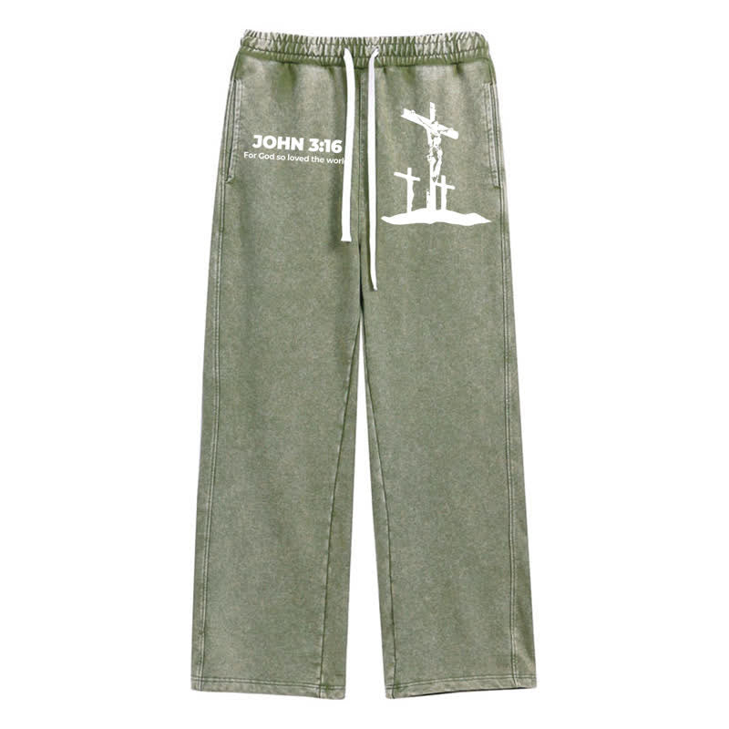 Christianartworkshop Giovanni 3:16 Silhouette Croce Blush Washed Sweatpants - Verde - 2XL - image 24